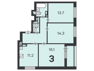 3-комнатная 70.50 кв.м, Жилой дом «Новочеремушкинская ул., д. 56/3», 28 087 200 руб.