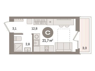 Студия 21.70 кв.м, ЖК «Первый квартал», 5 860 000 руб.