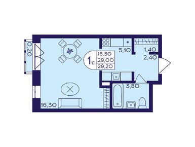 Студия 29.20 кв.м, ЖК «Героев», 6 949 600 руб.