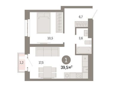 1-комнатная 39.50 кв.м, Квартал «Метроном», 20 040 000 руб.