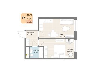 1-комнатная 37.30 кв.м, ЖК «Дюна», 13 278 800 руб.