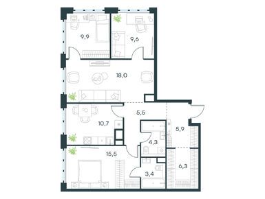 Планировки четырехкомнатные в Level Южнопортовая