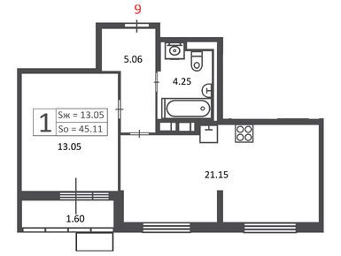 1-комнатная 45.11 кв.м, Жилой дом «3-я Прядильная ул., влд. 4», 15 775 963 руб.