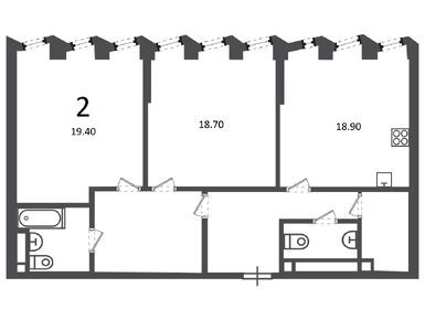 Планировки двухкомнатные в Жилой дом «Светланова ул., д. 11, к. 2»