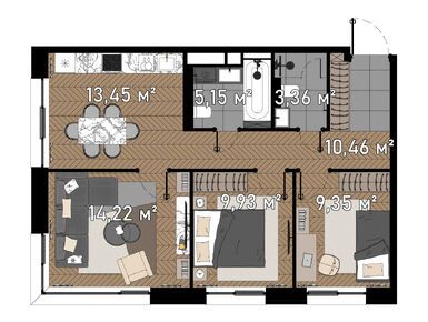 Планировки 3-к. апартаменты в «Зорге 9»