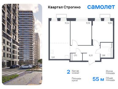 Планировки двухкомнатные в ЖК «Квартал Строгино»