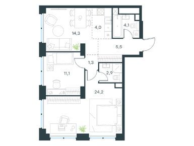 Планировки трехкомнатные в Level Звенигородская