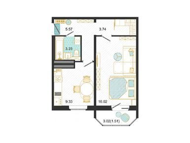 Планировки однокомнатные в ЖК «Оптима»