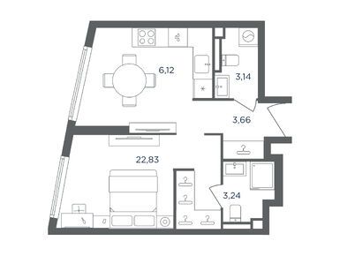 1-комнатная 38.99 кв.м, ЖК «Сикрет Гарден», 24 095 820 руб.