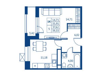 Планировки однокомнатные в ЖК «Поколение Первых»