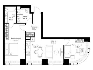 Планировки двухкомнатные в ЖК «Веер»