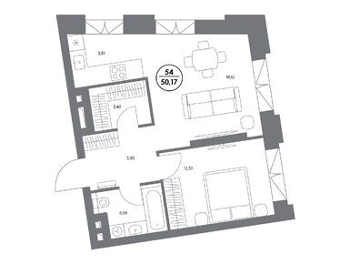 1-комнатная 50.10 кв.м, Клубный дом «Космо 4/22», 84 117 700 руб.