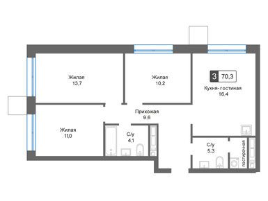 Планировки трехкомнатные в Сити квартал «Отрада»