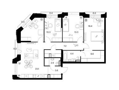 Планировки четырехкомнатные в Саларьево парк