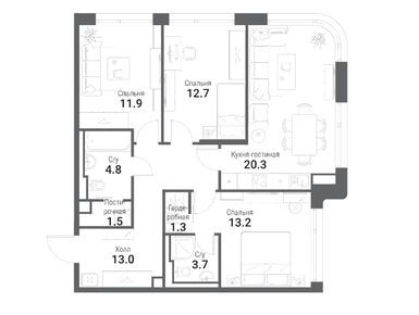 Планировки трехкомнатные в Жилой остров Nagatino i-Land (Нагатино ай-лэнд)
