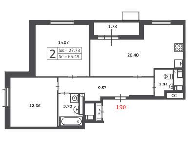 2-комнатная 65.49 кв.м, Жилой дом «3-я Прядильная ул., влд. 4», 22 372 569 руб.
