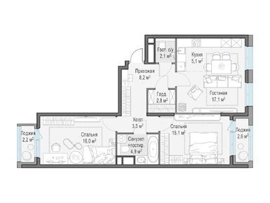 Планировки трехкомнатные в ЖК «Филатов луг»