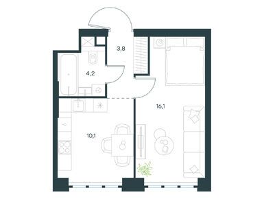 1-комнатная 34.20 кв.м, Левел Южнопортовая, 15 968 429 руб.
