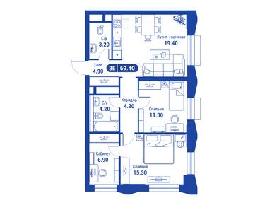 Планировки трехкомнатные в ЖК iLove (айЛав)