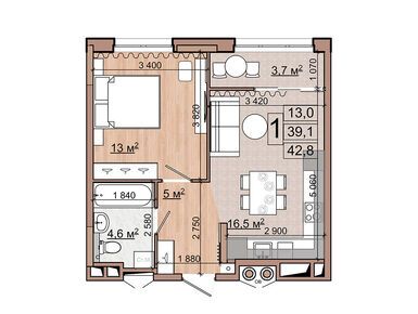 1-комнатная 42.80 кв.м, ЖК «Гранд Комфорт», 7 134 000 руб.