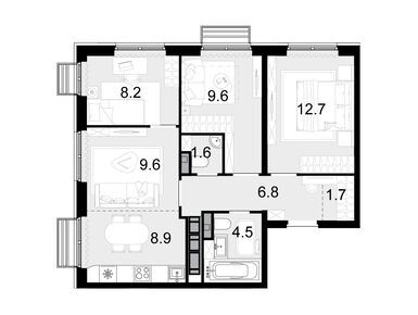 Планировки четырехкомнатные в ЖК «Новая Звезда II очередь»