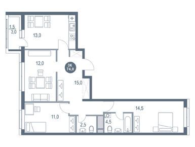 Планировки трехкомнатные в ЖК «Русич Котельники парк»