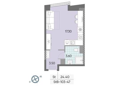 Студия 24.42 кв.м, ЖК «Обручева 30», 17 562 070 руб.