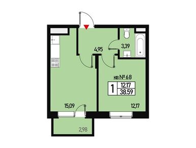 1-комнатная 35.00 кв.м, Эко-район «Борисоглебское», 6 202 000 руб.