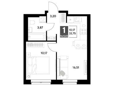 1-комнатная 33.75 кв.м, ЖК «Космопарк», 5 622 750 руб.