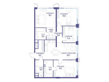 Планировки четырехкомнатные в ЖК «Остров»