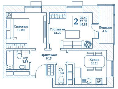 Планировки двухкомнатные в ЖК «Новоград Монино»