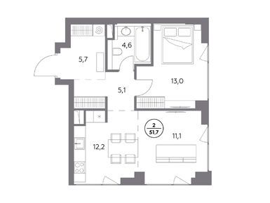 1-комнатная 51.70 кв.м, ЖК «Монблан», 53 557 800 руб.