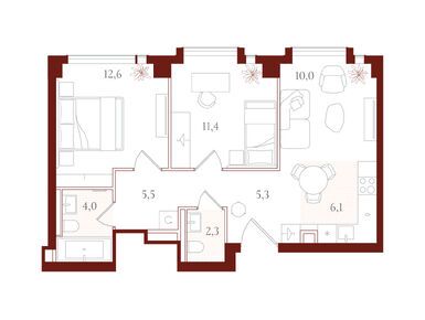 Планировки двухкомнатные в ЖК «АУРА» («Мангазея на Тульской»)