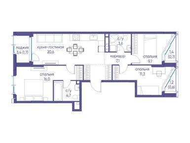 Планировки трехкомнатные в ЖК «Событие»