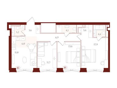 Планировки трехкомнатные в ЖК «АУРА» («Мангазея на Тульской»)