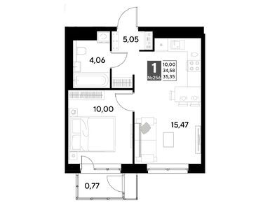1-комнатная 35.35 кв.м, ЖК «Космопарк», 5 235 335 руб.