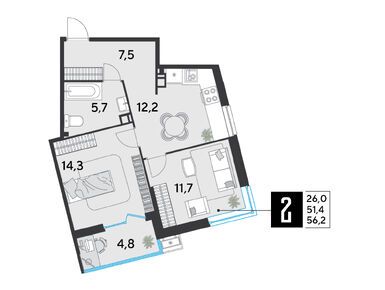 Планировки двухкомнатные в ЖК «Парк Победы» (Краснодар)