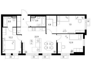 Планировки трехкомнатные в Ярославский квартал