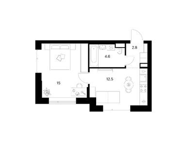 Планировки однокомнатные в Середневский лес