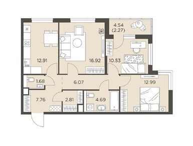 Планировки трехкомнатные в ЖК «Одинград»