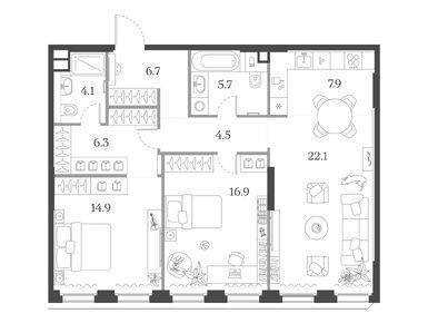 2-комнатная 89.10 кв.м, ЖК «Муза», 59 554 440 руб.