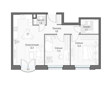 Планировки двухкомнатные в Дом «Достижение»