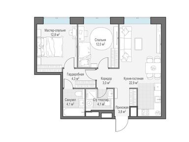 Планировки двухкомнатные в Собрание клубных домов West Garden (Вест Гарден)