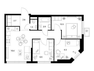 Планировки трехкомнатные в Кавказский бульвар 51