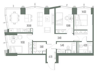 Планировки трехкомнатные в ЖК «Северный Порт»