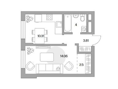 1-комнатная 34.68 кв.м, ЖК «Живописный», 7 475 623 руб.