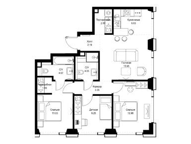 Планировки трехкомнатные в ЖК SET (СЕТ)