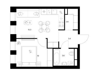 1-комнатная 34.90 кв.м, Строгино 360, 20 413 010 руб.