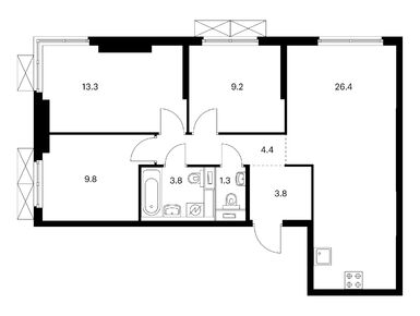 Планировки трехкомнатные в Руставели 14