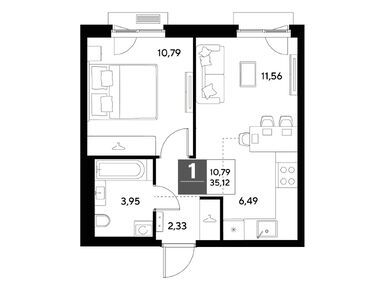 1-комнатная 35.12 кв.м, Жилой комплекс «ЭВО», 11 252 450 руб.